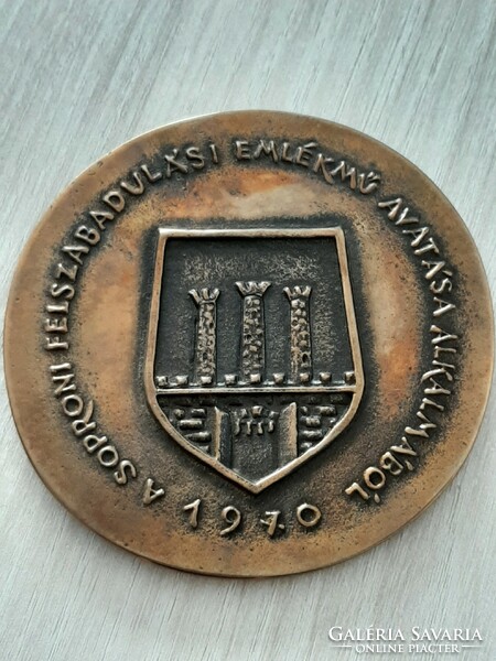 On the occasion of the inauguration of the liberation monument in Sopron, 1970 bronze commemorative plaque, in a box, marked