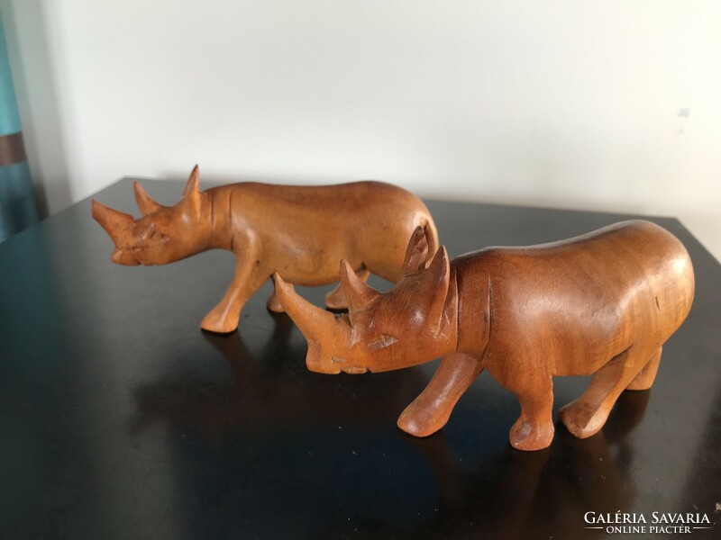 African wood carving, 2 rhinoceros carved from exotic wood (302)