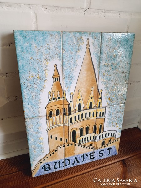 Budapest, fisherman's bastion large wall ceramic, wall tile, marked, 40 x 30 cm