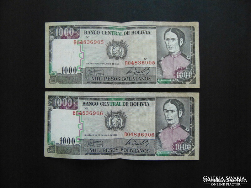 Bolivia 2 pieces of 1000 bolivars 1982 tracking number! 01