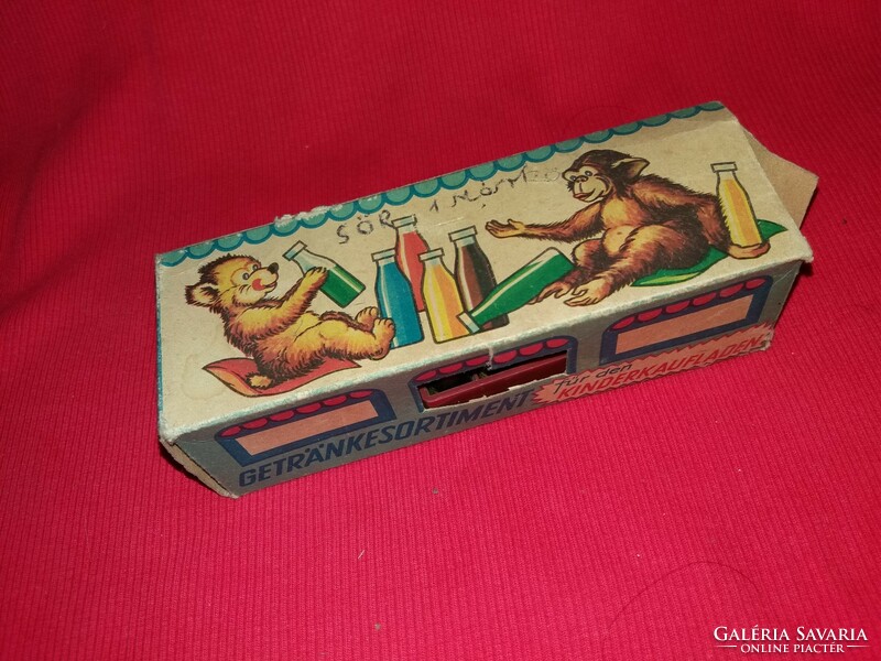1950. cc régi játék fém .és fa autórakomány / boltos játék szett dobozával a képek szerint