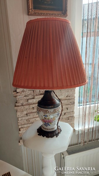 Antique, hand-painted, table lamp with a porcelain body