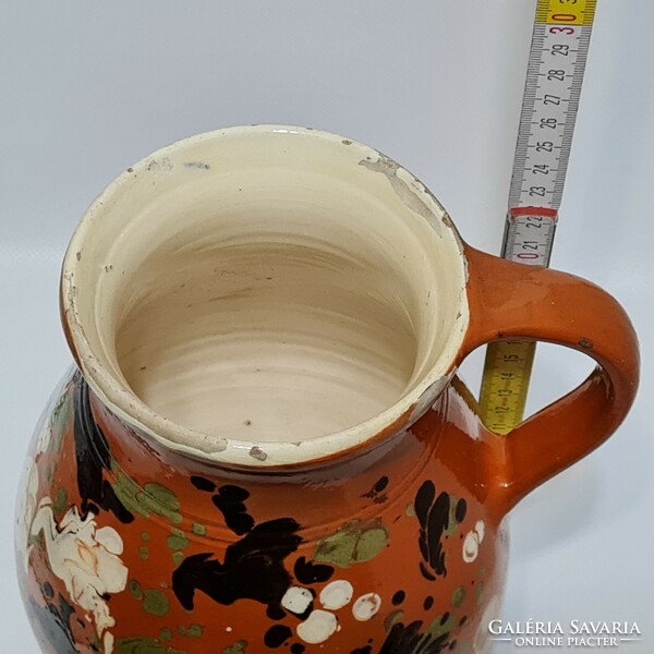 Popular, black, green, white splashed glaze spots, light brown glazed ceramic milk jug (3004)