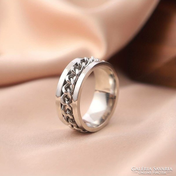 Medical steel silver men's ring decorated with a chain in 3 sizes