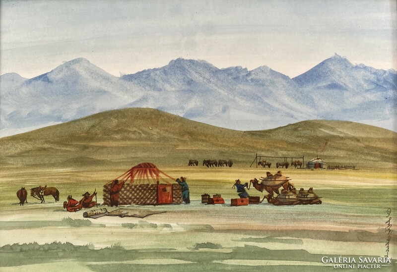 Mongolian watercolor - signed