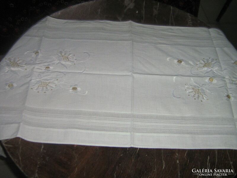 Beautiful hand embroidered floral white tablecloth runner