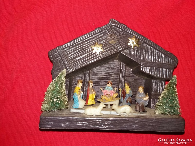 Retro smaller size plastic nativity scene under the Christmas tree can be 21 x 18 condition according to the pictures