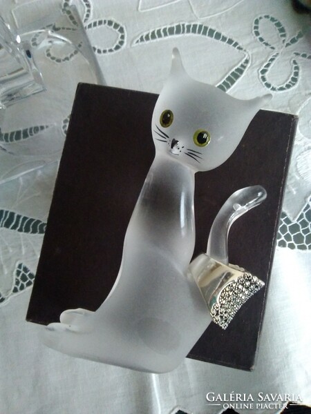 Cica gyűjtőknek! Matt és átlátszó üvegből készült gyűrűtartó cicus!
