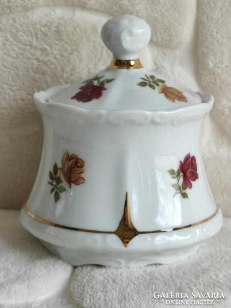 Beautiful gold red rosy Raven House porcelain sugar holder 2000 anniversary edition