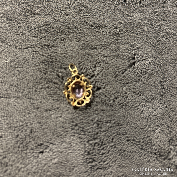 9 Carat gold pendant with amethyst stone - vintage English