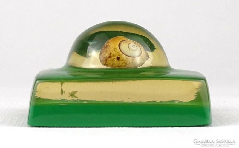 1Q937 Snail housing artistic paper weight enclosed in a plexiglass block