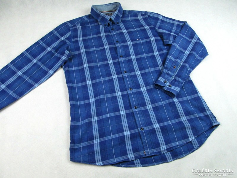 Original tommy hilfiger (l) elegant checkered long sleeve men's shirt