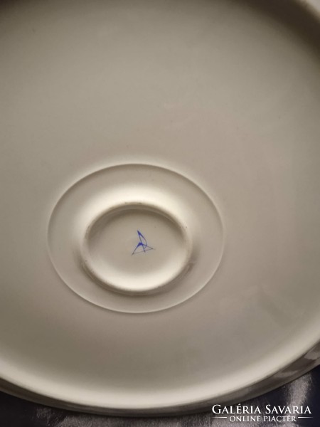 Retro Alföldi porcelán kerek kínáló tányér, zöldségek mintájával.