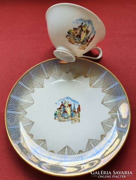 Hand Painted Bavarian German Porcelain Breakfast Coffee Tea Set 2 Piece Cup Small Plate Plate