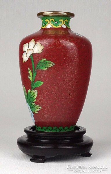 1Q926 old floral black fire enamel vase 12.3 Cm