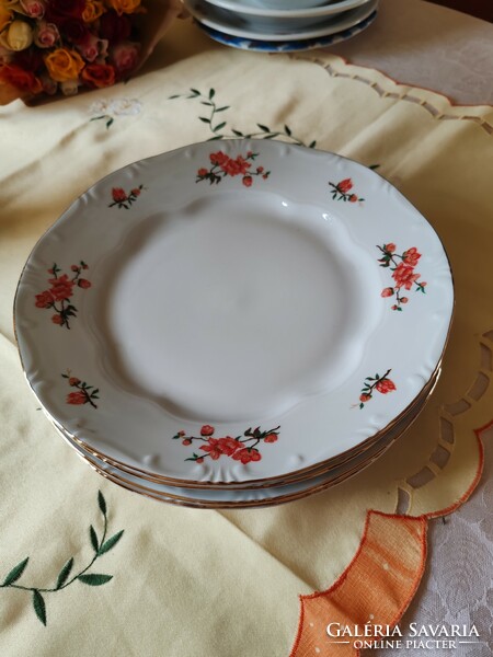 6 db Zsolnay porcelán barackvirág mintás lapos tányér vitrin állapotban