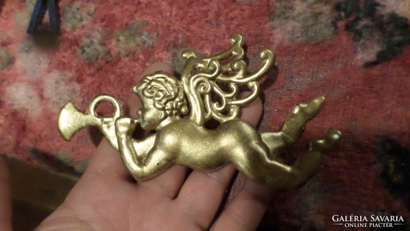 13 cm, golden, plastic angel / Christmas tree decoration.