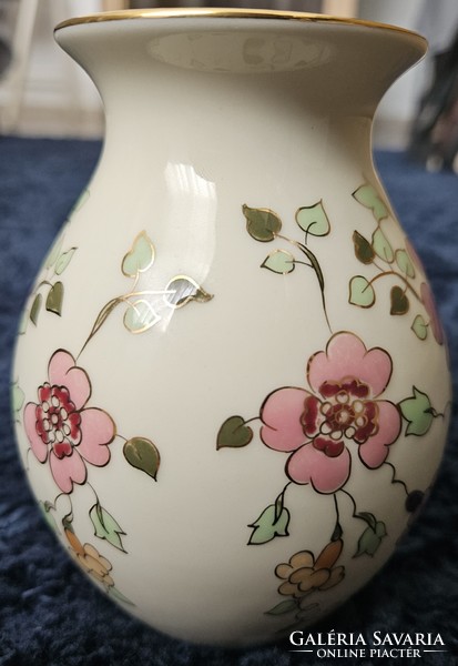 Zsolnay hand painted, gold run, butterfly/flower vase, 13 cm, marked.