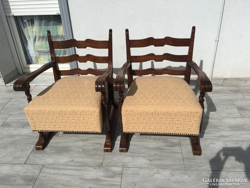 Brand new pair of oak wooden armchairs.