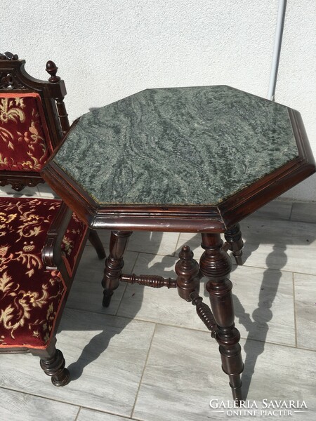Very nice condition carved tower pewter armchairs 4 pcs plus marvan flat folding table.
