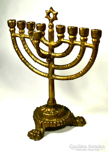 Decorative massive copper smaller menorah - Judaica candle holder