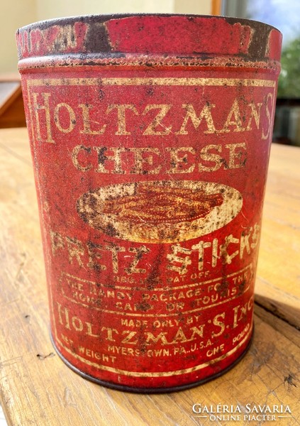 1930s Holtzman's cheese pretz-sticks metal box tin advertising box