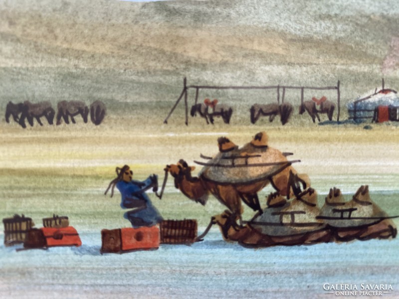 Mongol akvarell - szignált