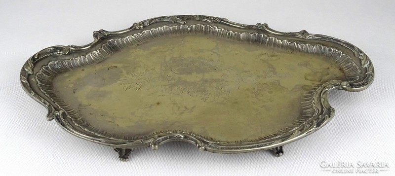 1Q920 Antik barokk fém tálca 23 x 36 cm