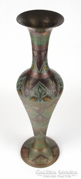 1Q927 large colored painted marked Indian copper vase 34 cm