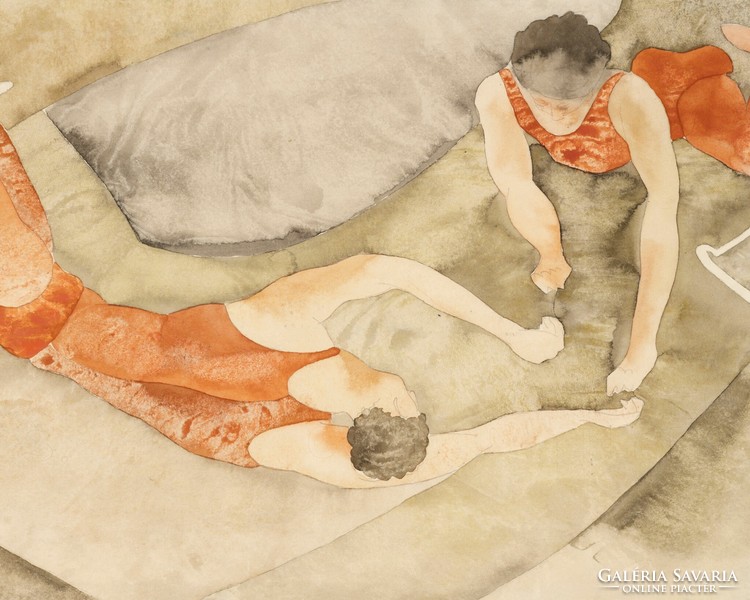 Artists on the trapeze - a reproduction of a painting by Charles Demuth