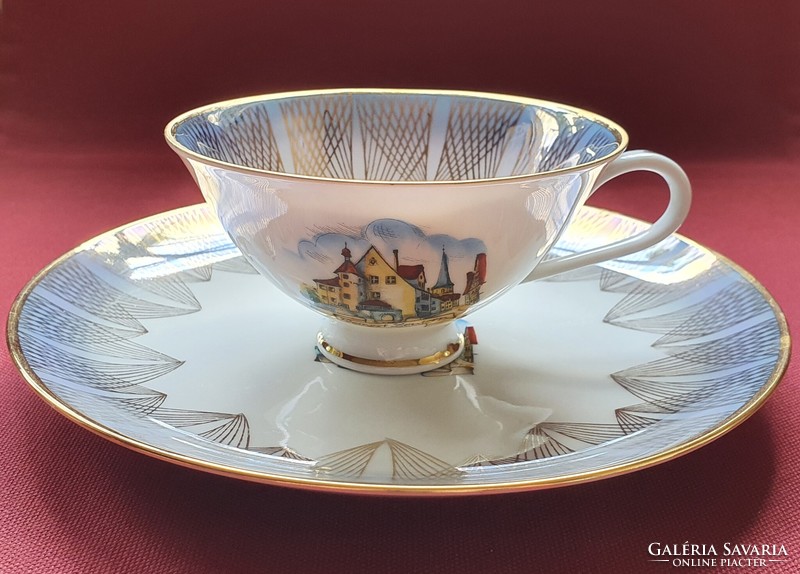 Hand Painted Bavarian German Porcelain Breakfast Coffee Tea Set 2 Piece Cup Small Plate Plate