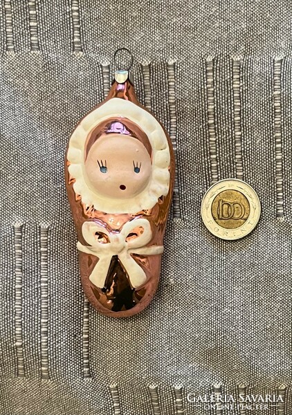 Old, retro, glass Christmas tree decoration doll with bandages