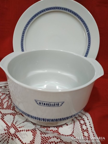 Lowland porcelain passenger serving bowl and large round plate