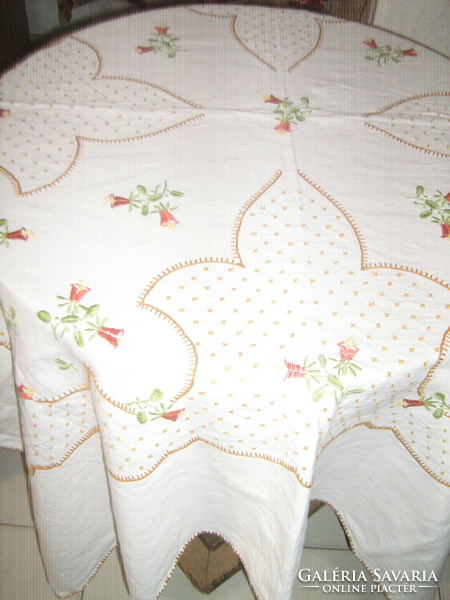 Beautiful antique hand-embroidered linen tablecloth
