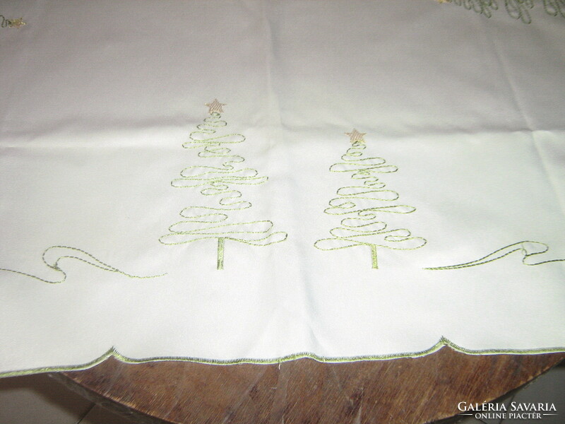 Beautiful Christmas machine embroidered silk tablecloth