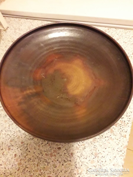 Juried numbered brown patterned industrial art bowl 27 cm.