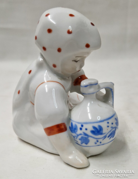 Designed by András Sinkó, Zsolnay shield seal Annuska porcelain figurine in perfect condition, 7 cm.