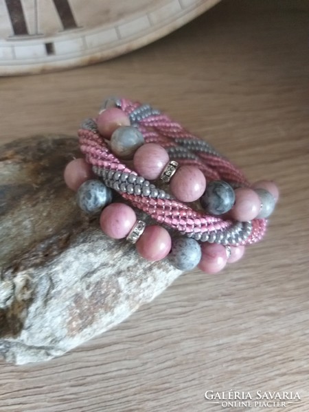 Rhodonite jasper spiral bracelet