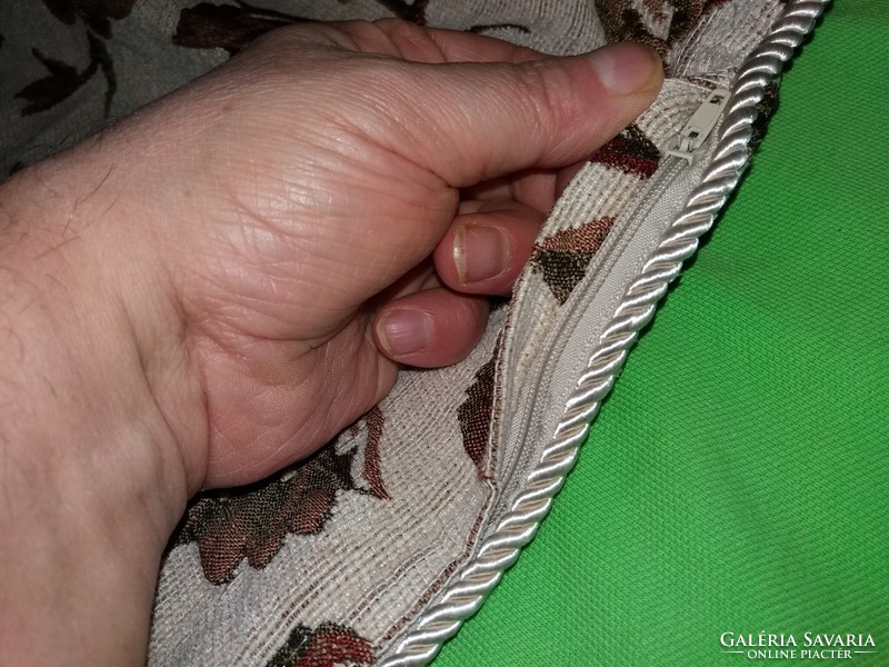 Gyönyörű selyemzsinór szegélyes antik BIEDER szőttes párna díszhuzat cipzáras 57x57cm képek szerint