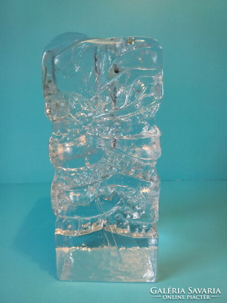Öntött üveg vastag falú váza jégüveg szálváza