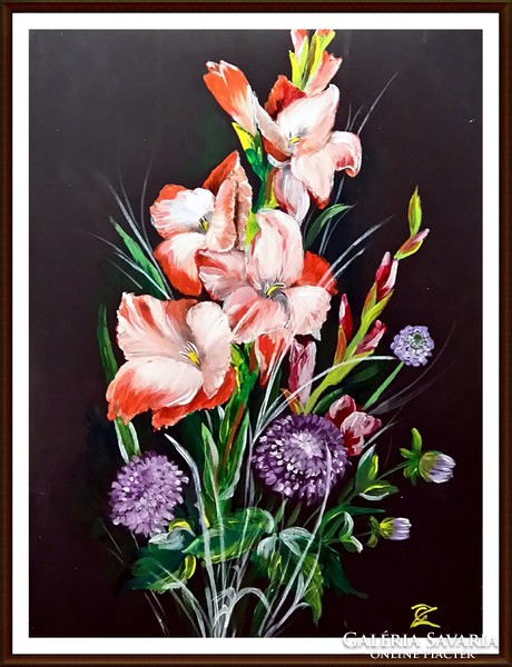 Cinnamon - gladiolus and dahlias (30 x 40)