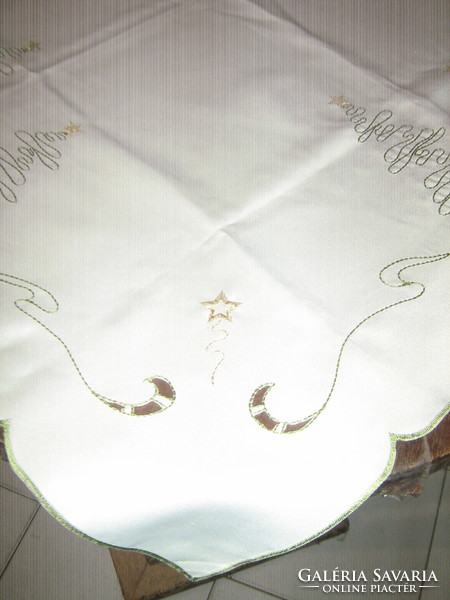Beautiful Christmas machine embroidered silk tablecloth