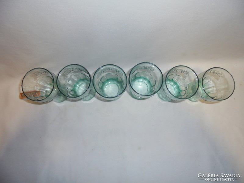 Six pale green Coca-Cola glasses - together
