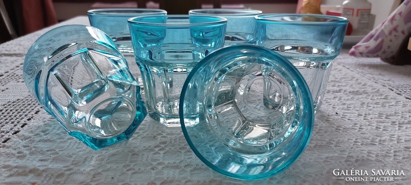 Thick-walled glass, turquoise blue, soda, water, set of 6, unused