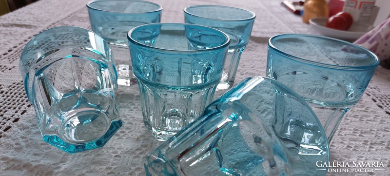 Thick-walled glass, turquoise blue, soda, water, set of 6, unused