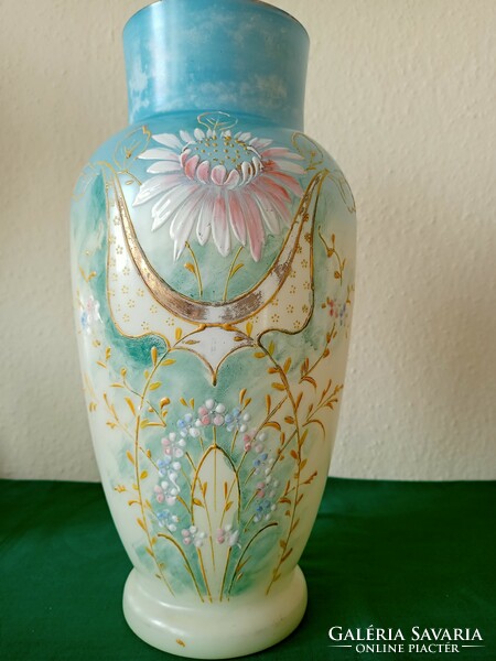 Nagyméretű festett antik  opálüveg váza