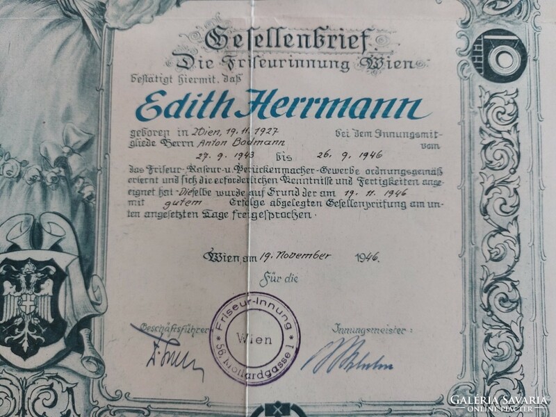 (K) hairdresser (diploma) 1946 Vienna