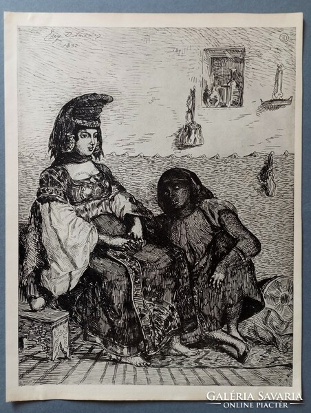 Eugène Delacroix “Juive d’Alger” (Algíri zsidónő) eredeti fametszet XIX. század