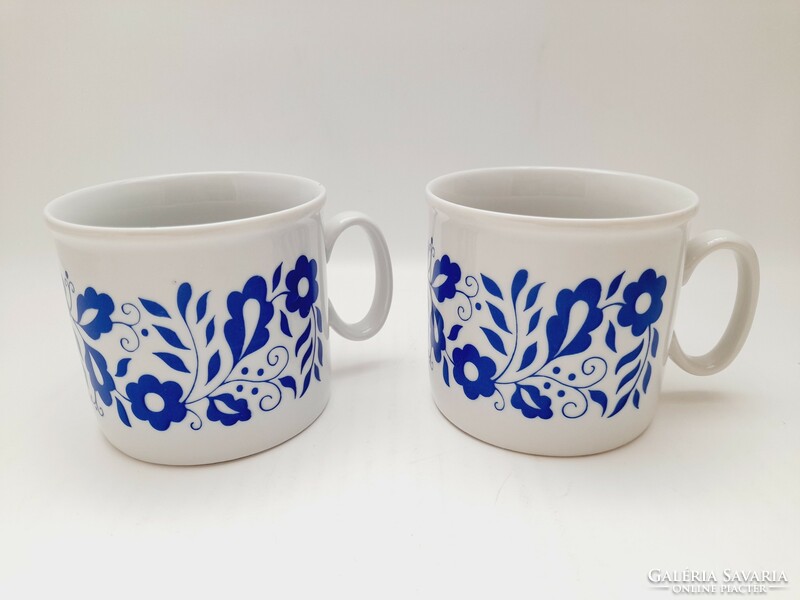Zsolnay blue folk pattern mugs in a pair, 2 in one