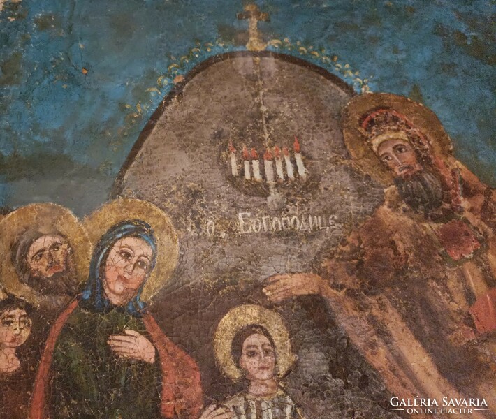 1 Ft-ról! Antik orosz ikon! 17-18. századi olajfestmény! Mária bemutatása a templomban! Mérete